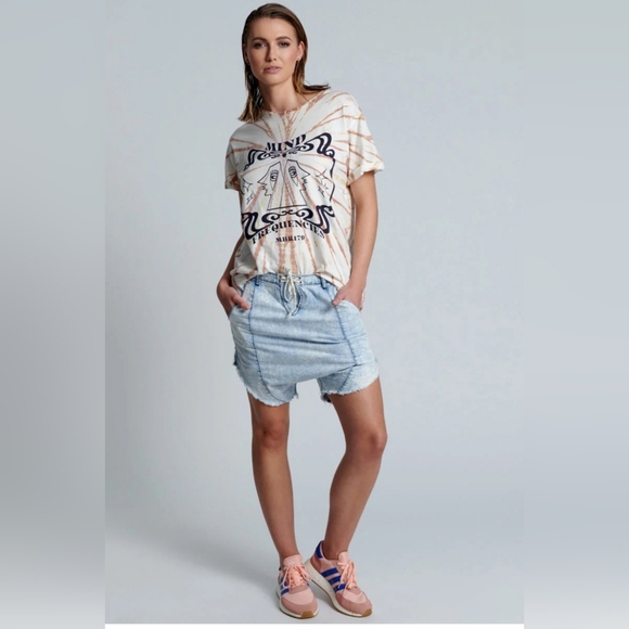 One Teaspoon Luxe Harem Light Wash Blue Jean Slouch Shorts With Tie - Picture 1 of 11